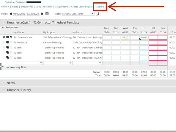 Once you have added all of your hours to the timesheet: