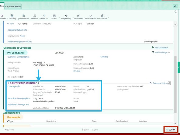 The new insurance will appear under Guarantors and Coverages.