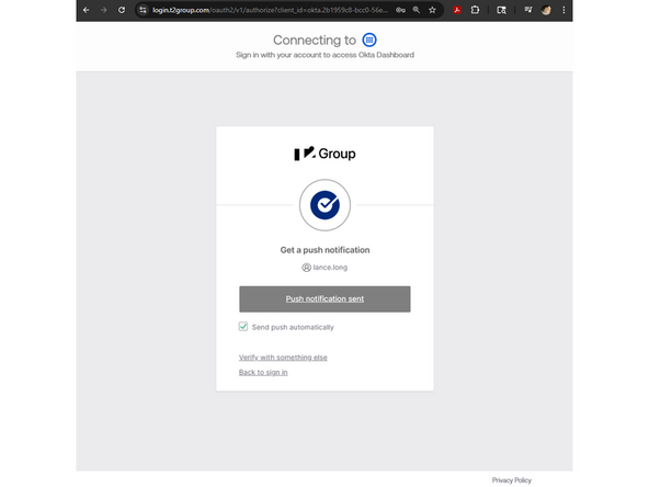 Okta will send a push notification to the mobile device you bound to your T2 account.