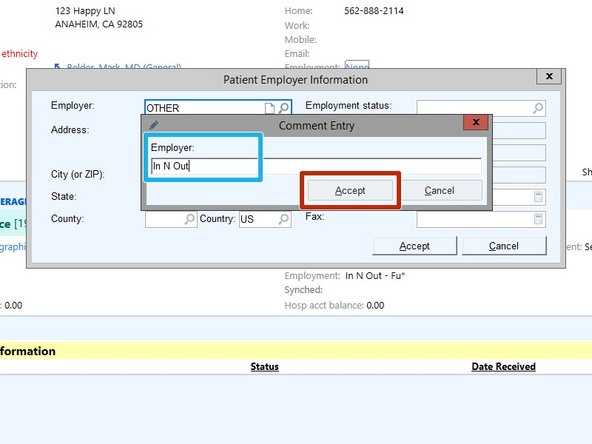 In this example we are adding a new Employer.