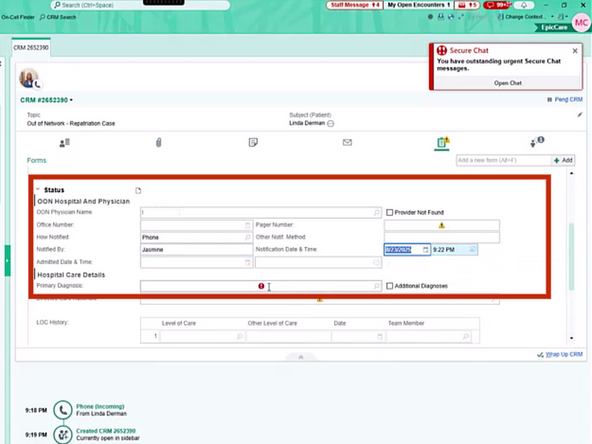 Complete the Required Fields with the caller