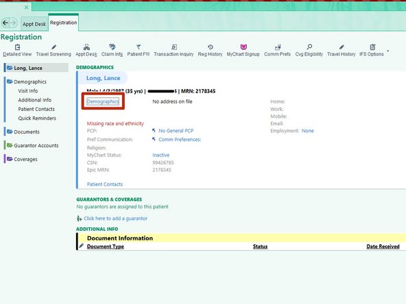 Complete the rest of the Patient Demographics.