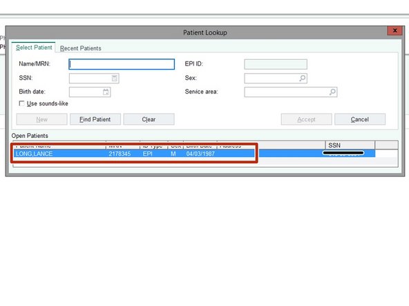 Double-click the Patient Name