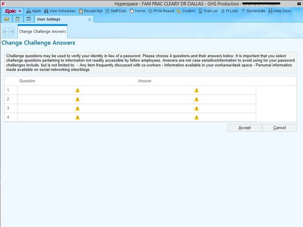 The first time Epic Production opens, you will need to set up Challenge Answers.