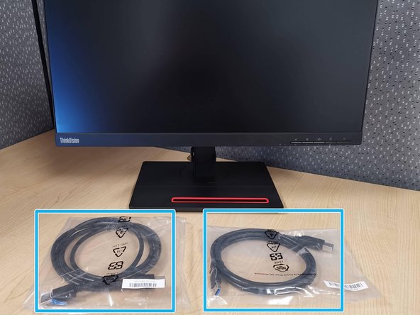 Each of your monitors will come with a Display Port cable and an USB 3.0 cable.