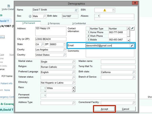Collect the patient's Email