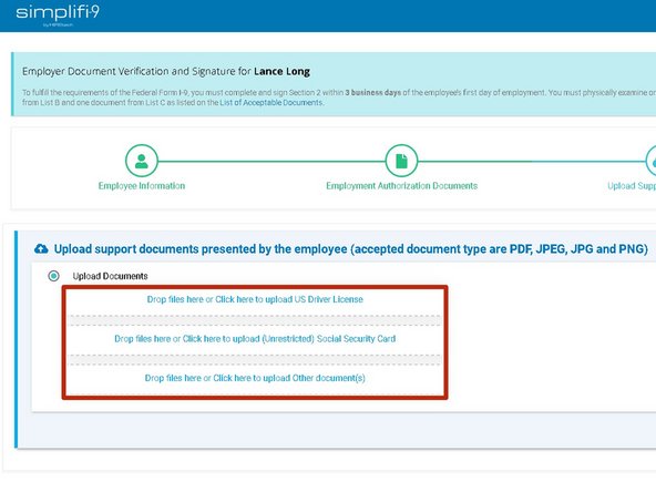 Go back to the Upload support documents page of your I-9.