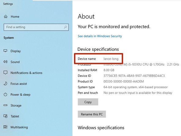 Verify the Device name is your firstname-lastname