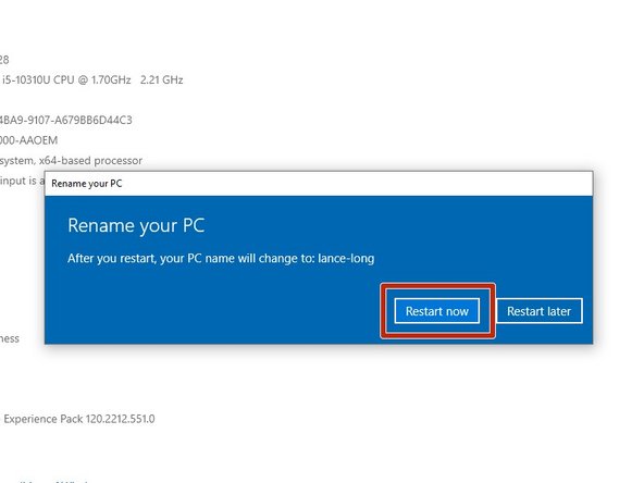 The PC name will be changed once you restart your computer.