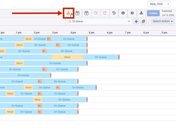 If a PTO request has not been applied to a schedule, a PTO alert will appear and must be acknowledged before the schedule can be published.