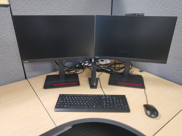 Arrange your monitors, PC, keyboard and mouse into a comfortable position.