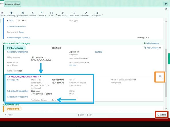 The new insurance will appear under Guarantors and Coverages.
