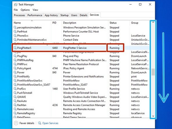 Scroll down the &quot;Services&quot;