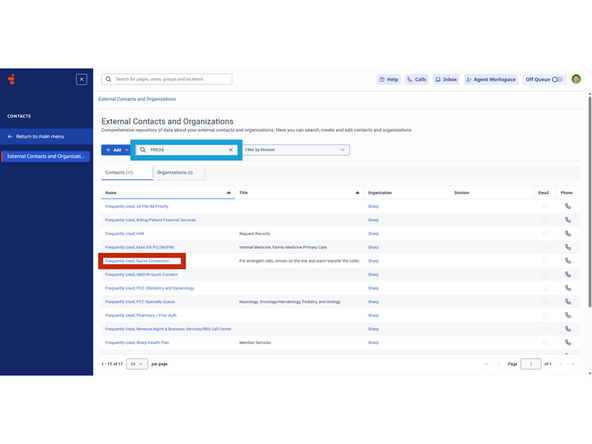 Navigating the Contact List
