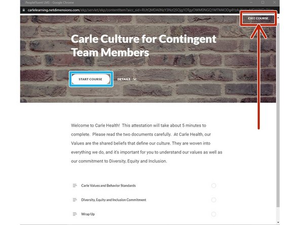 The course will appear in a new browser window.