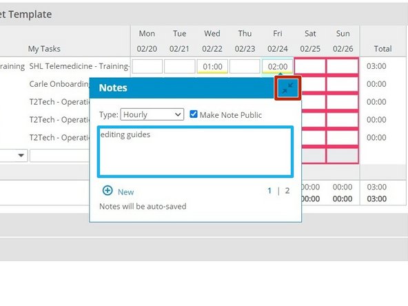 Enter a Note describing the work completed that hour
