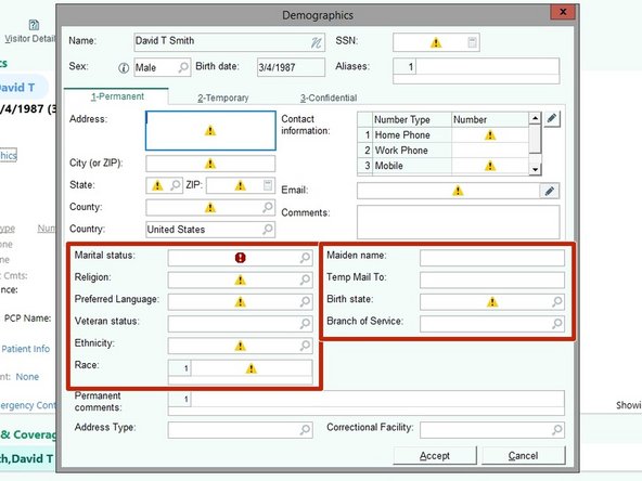 Demographics with a STOP SIGN are required before you can proceed.  All others should be obtained if possible.