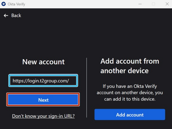 Ensure the displayed URL is  https://login.t2group.com 