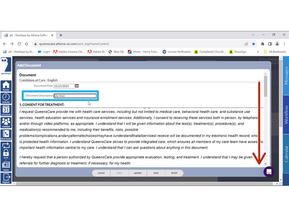 Depending on the location you are offering service, you may need to enter a Document Description.