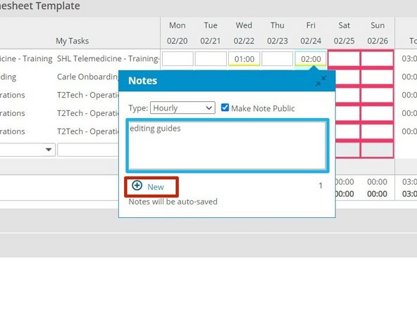 Enter a Note describing the work completed that hour
