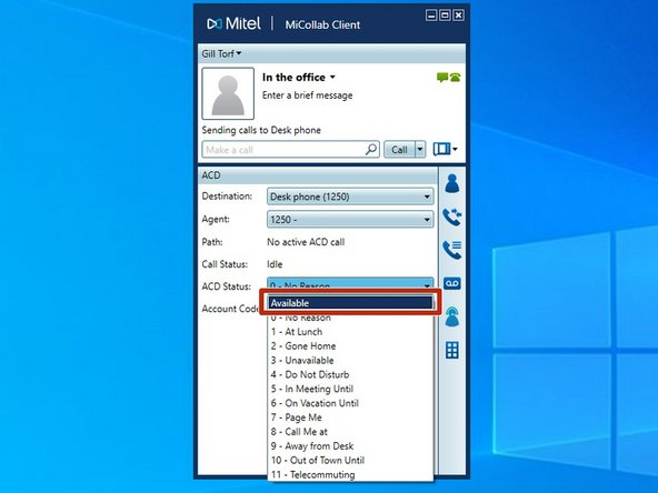 Click Available to start receiving incoming calls.
