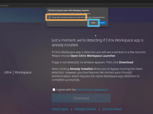 Your browser will ask for permission to open the Citrix Workspace Launcher