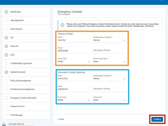 Nominate your Emergency Contacts.