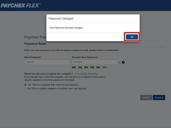 A Password Changed confirmation message will appear.