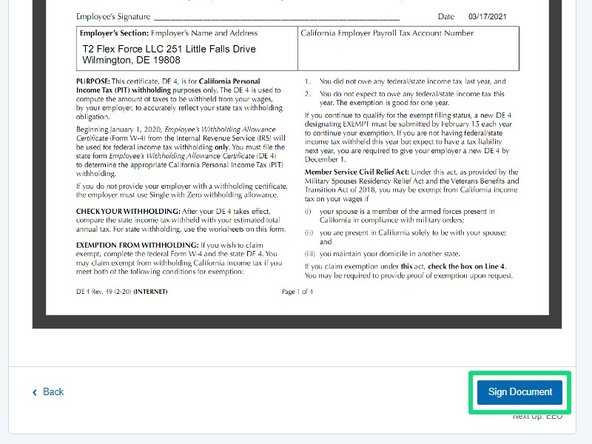 Scroll down and review the Employee's Withholding Allowance Certificate