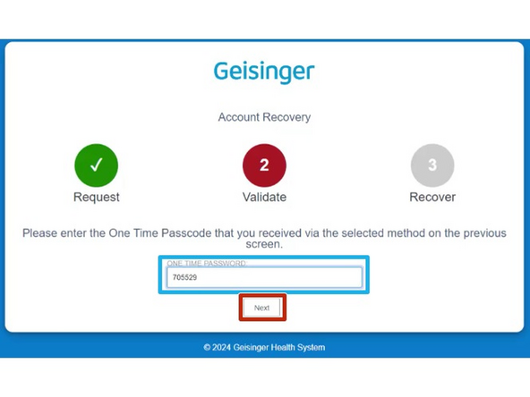 Enter the One Time Passcode