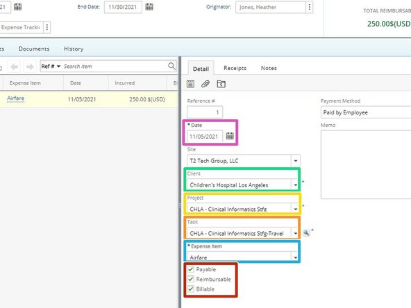 Enter all details for the expense being reported: