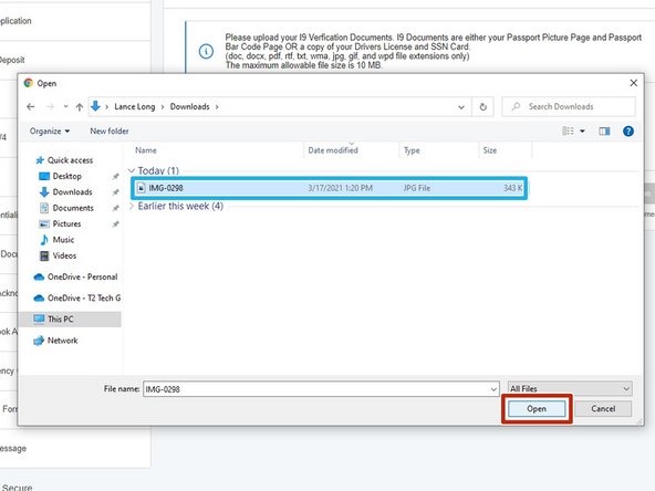 Your image will now appear in the Open window.