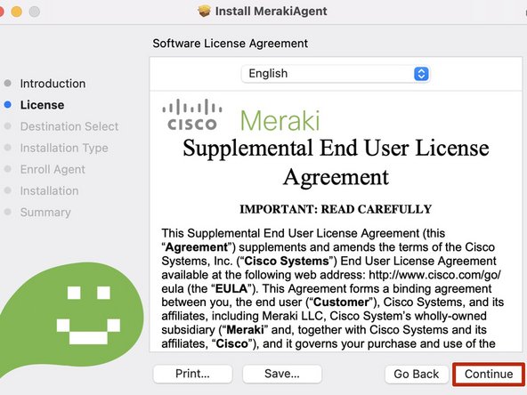 Review the Meraki End User License Agreement.