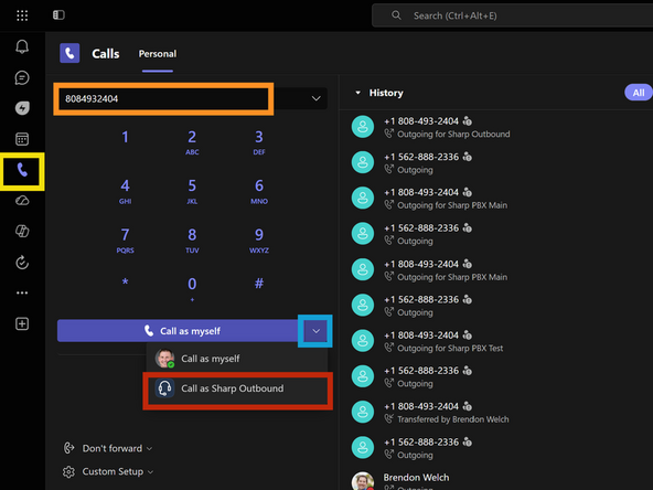 Go to the Calls tab