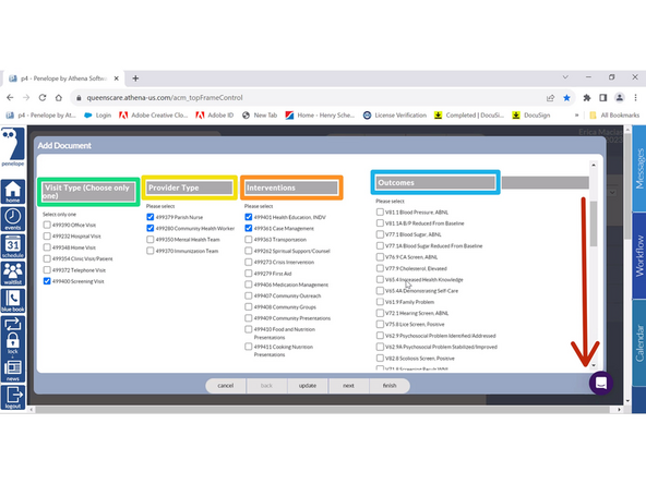 Select the Visit Type