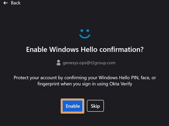 Windows Hello should appear.