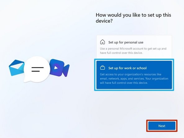 Do NOT select &quot;Set up for personal use&quot;.