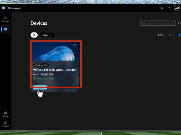 Your Geisinger Virtual Machine will appear in your Devices