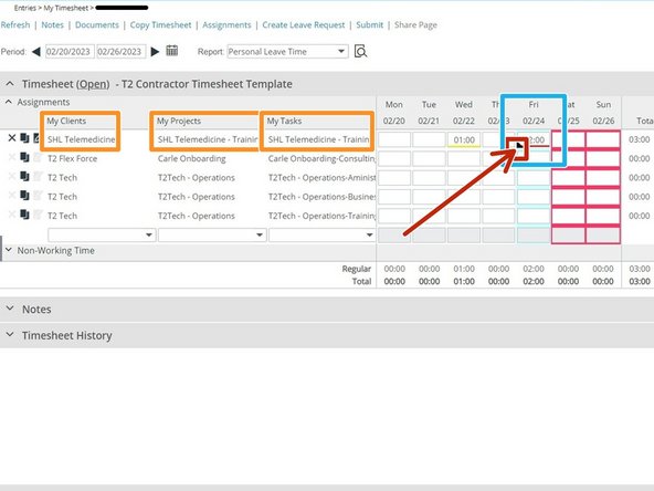 To add hours to your timesheet: