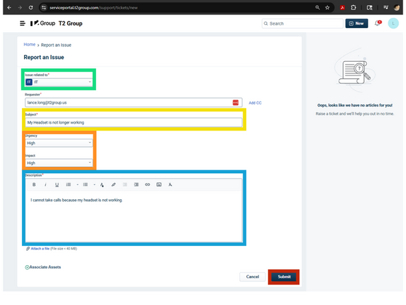 Select what the Issue is related to