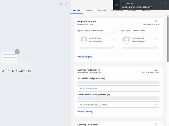 A confirmation message will appear to confirm the log was sent successfully. 