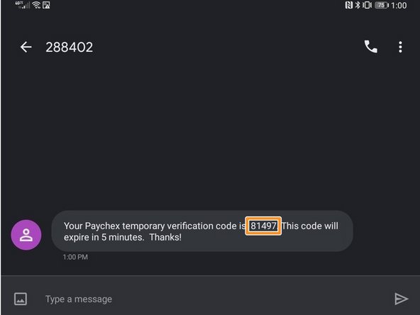 Check your mobile device for a Paychex verification code
