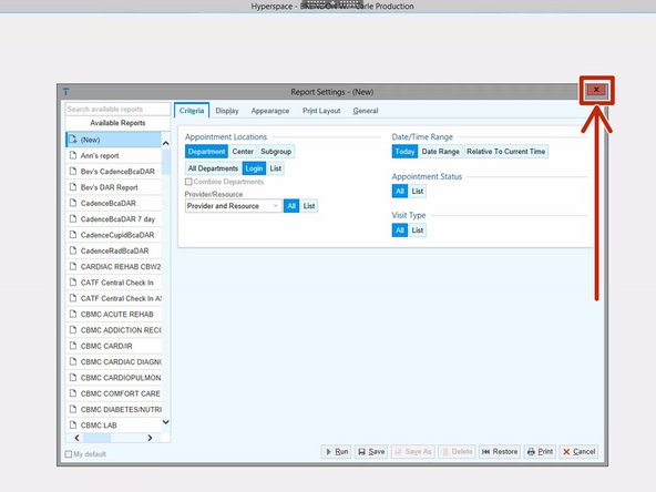 When the Report Settings window appears: