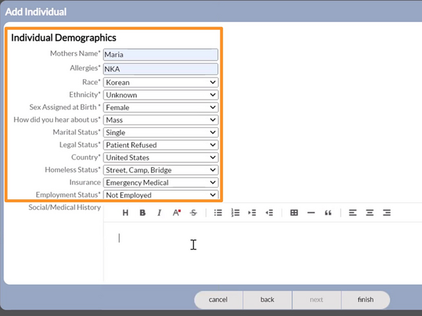 Required fields will always contain an *
