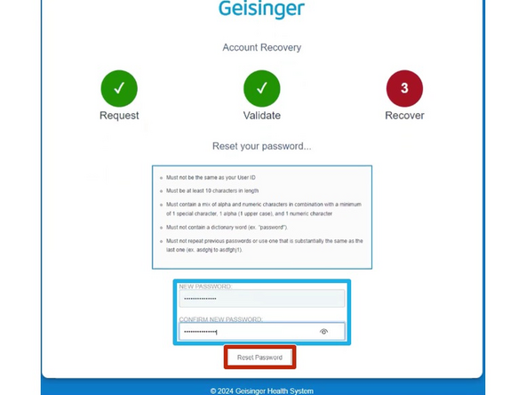 Be sure to make a note of your New Geisinger Password.
