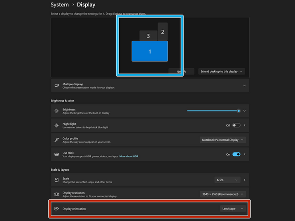 To change the orientation of a display: