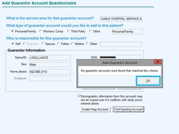 If no existing account is found: