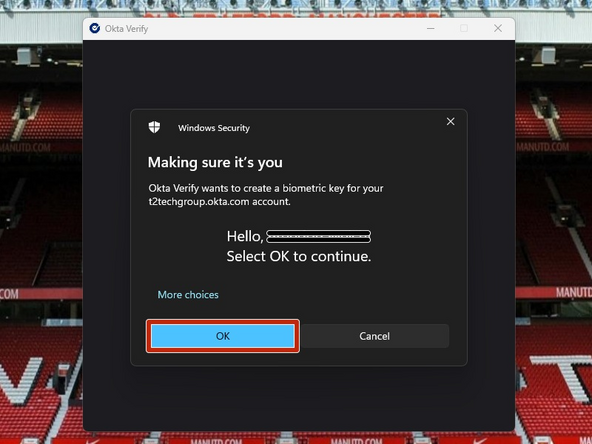 If you are using Windows Hello, once your identity is verified: