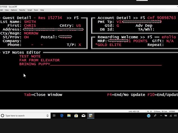 Adding and Removing Notes from a Reservation