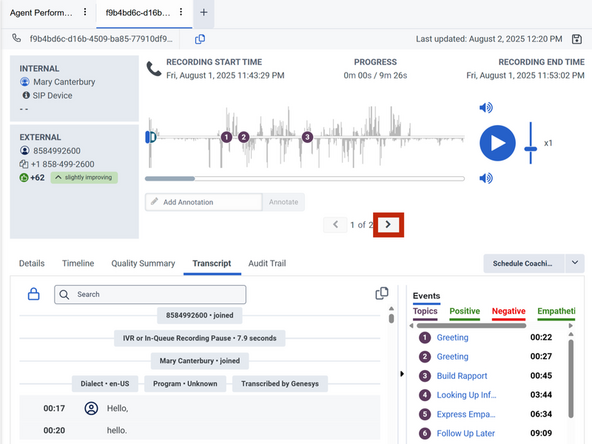 To play the video and audio from the interaction: